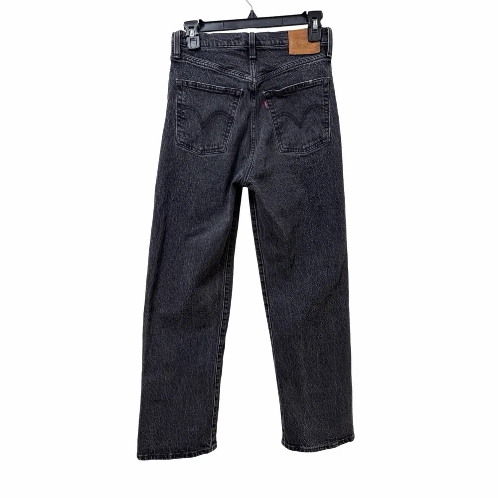 Levis Ribcage Straight Ankle Jeans Womens 27x27 Black Dark Wash Button Fly